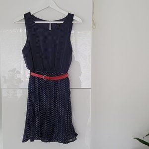 H&M Navy Blue Sleeveless Dress  Red Leather Belt M